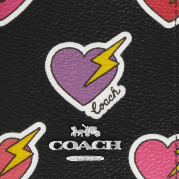 Coach Zip Card Case With Heart Bolt Print CW453 - Picture 2 of 12